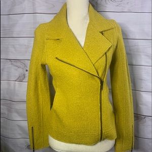 ELIE TAHARI Moto Jacket Lime Green/Yellow Wool